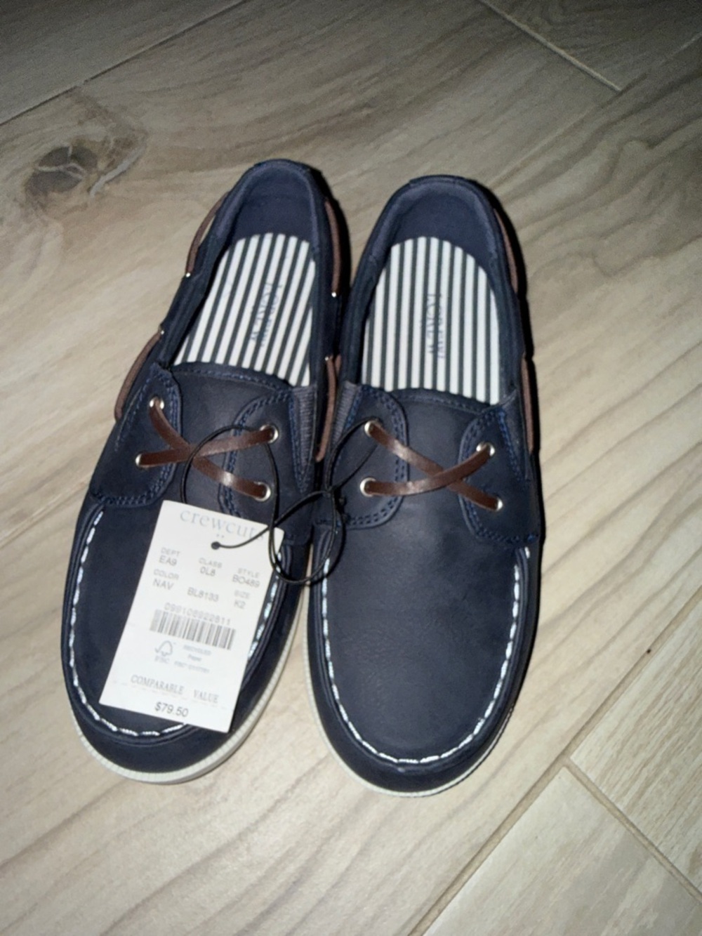 J. Crew Navy and Brown Kids Leather Boat Shoes